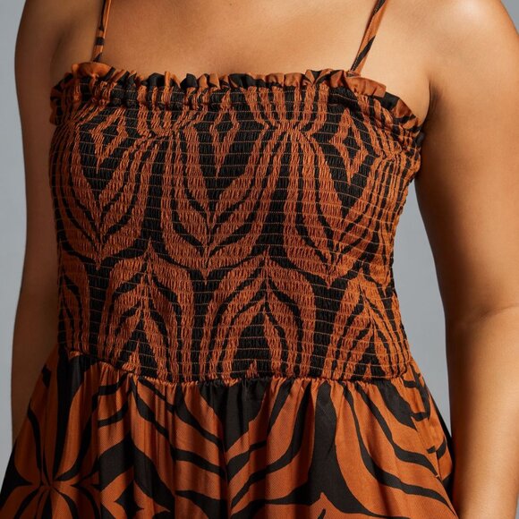 Anthropologie 2X Printed Balloon Leg One Piece Smocked Tube Top Jumpsuit - Picture 6 of 11